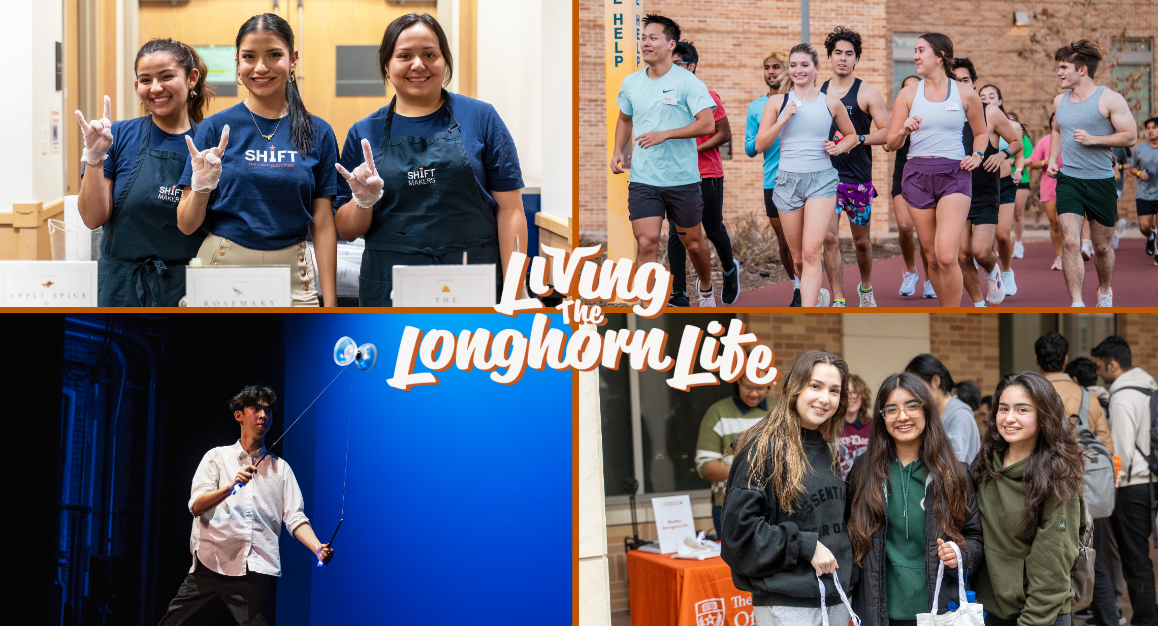 Students at various events around campus