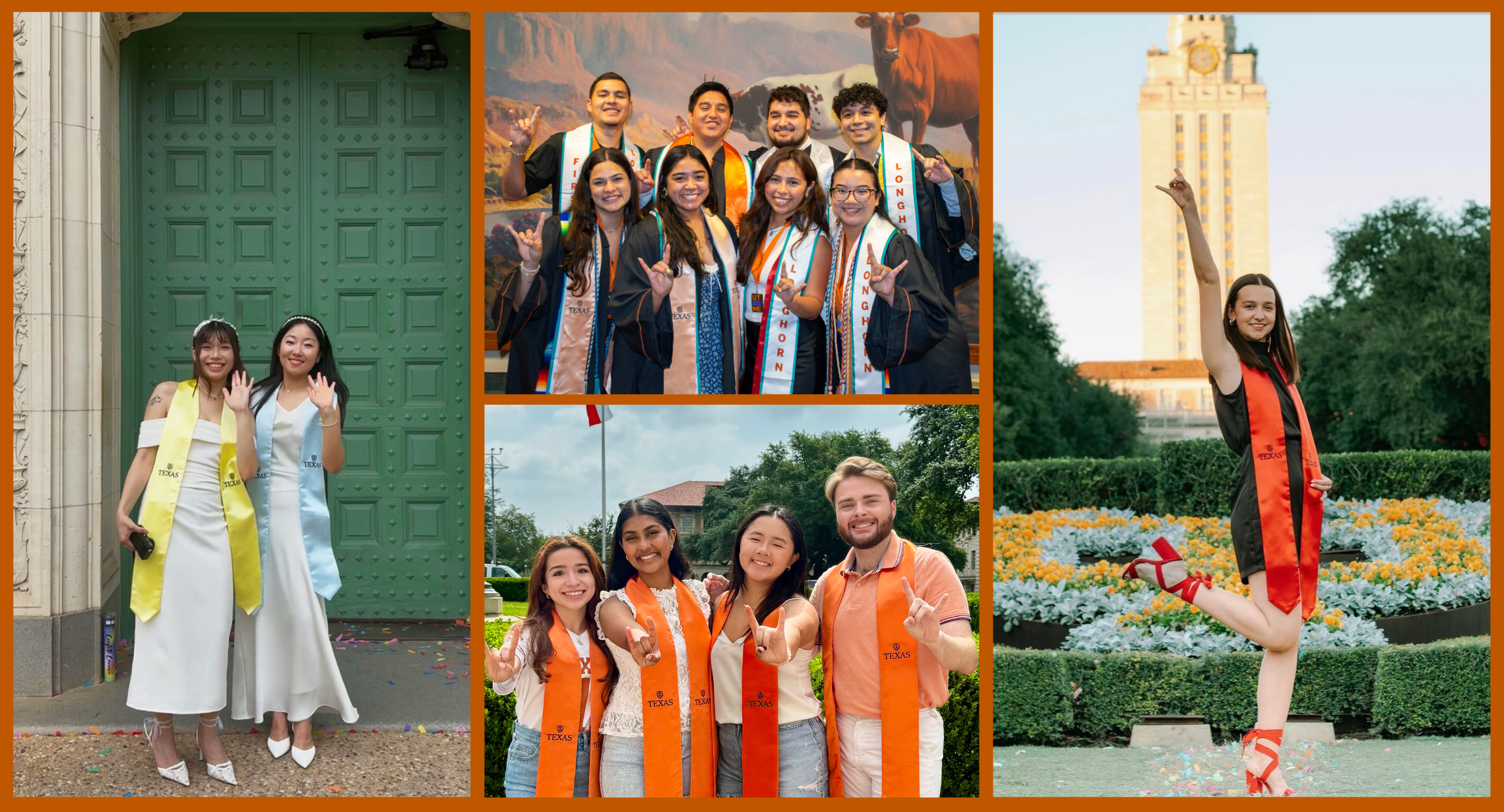 4 images of graduating  students in their robes & stoles.