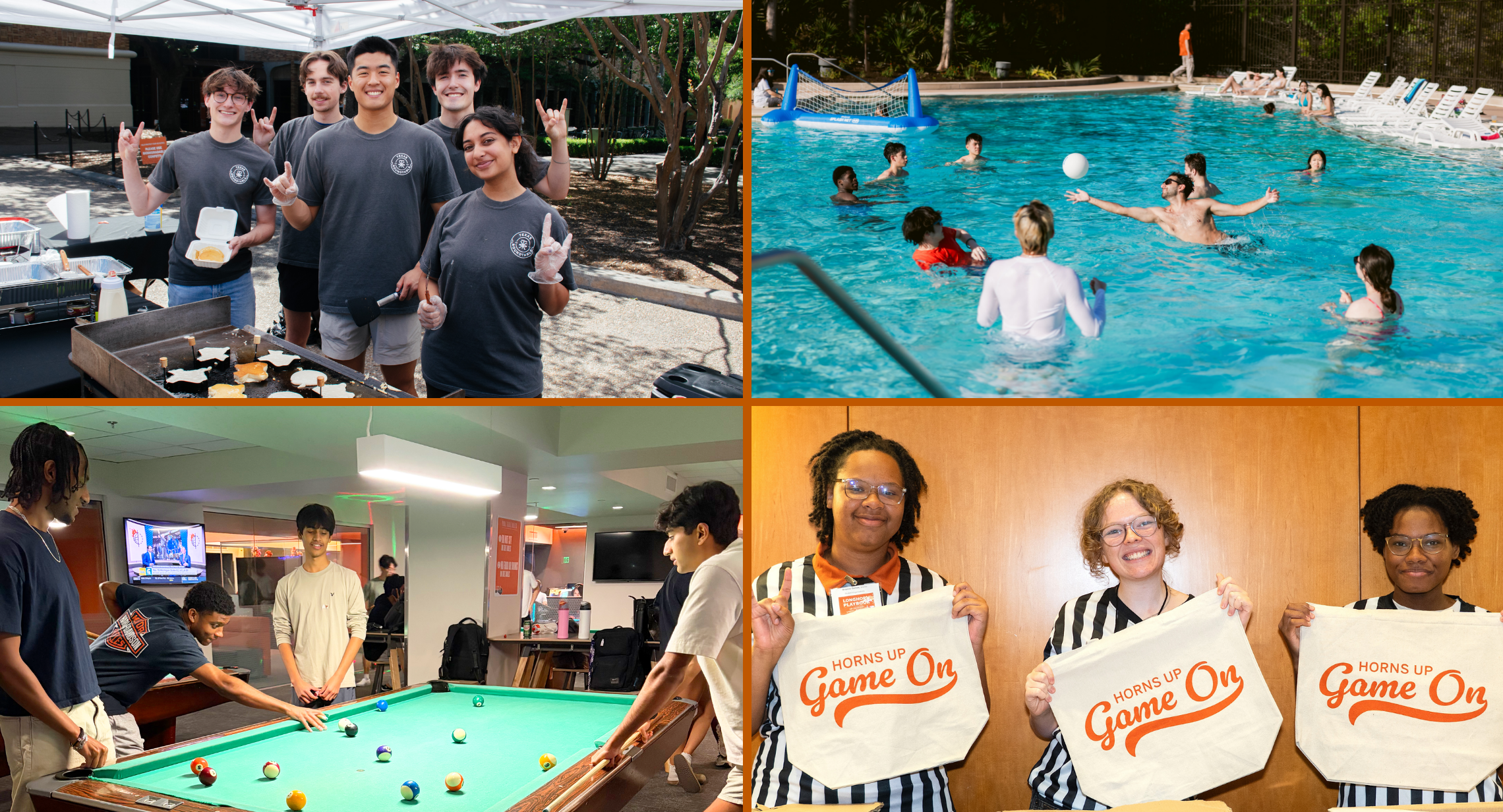 4 photos of students getting involved around campus.