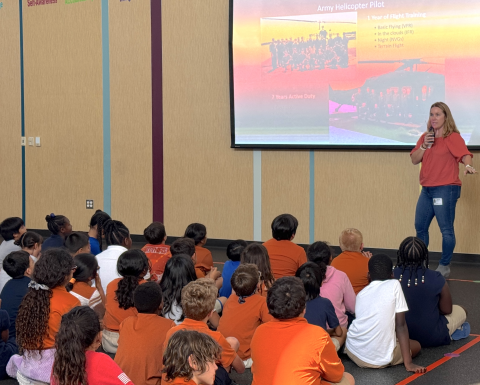 Lisa Barnes (Office of the Vice President for Student Affairs) speaking at UT Elementary School